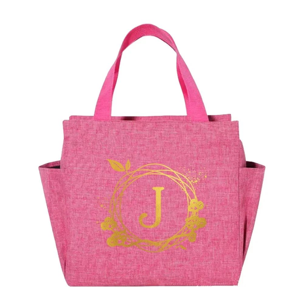 Insulated Lunch Bag for Mens Food Storage Bags for Girl Teenage Pink Cute Lunch Box Design Wreath Series Printing Aluminum Foil