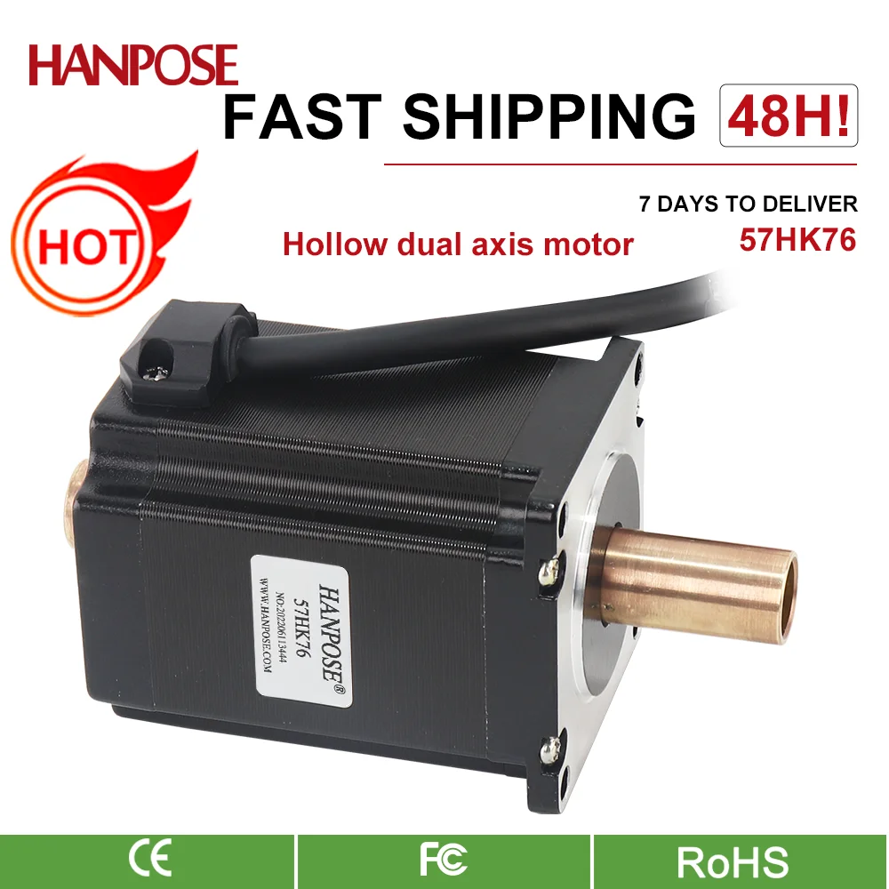 New nema23 stepper motor Hollow shaft 2.8A 2.0N.M 57HK76-1530-SZ Copper double shaft stepper motor for CNC worm wheel edging