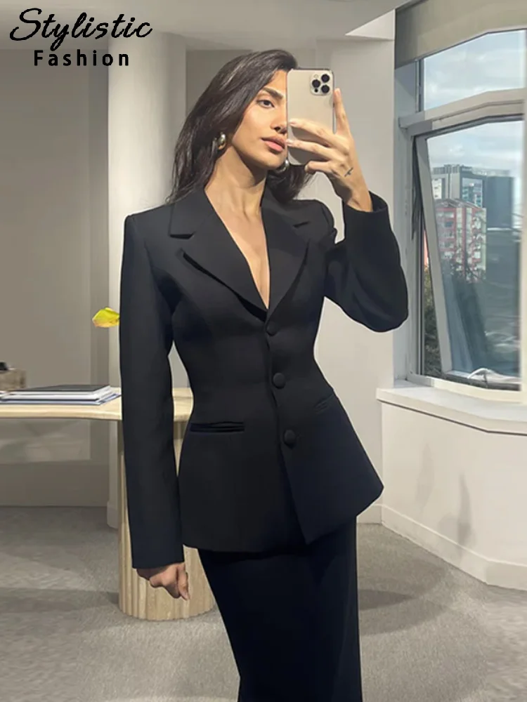 Elegant Suit Pants Set Women Slim Lapel Long Sleeve Single Breasted Coats Straight Wide Trousers 2025 Spring Office Lady Outfits