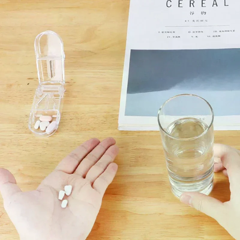 1 Pcs Pill Cutter Splitter Half Storage Compartment Box Medicine Tablet Holder