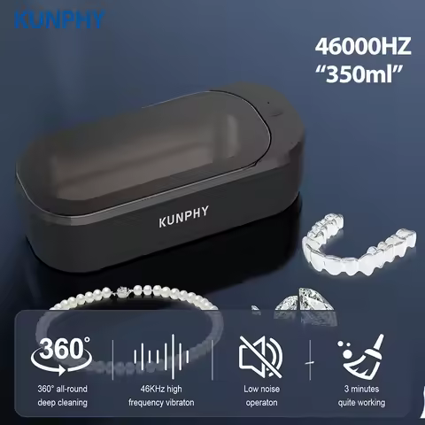 KUNPHY Sonic Retainer Cleaner 350ML 46000Hz High-frequency Vibration Cleaning 12 Oz Glasses Jewelry Deep Cleaning Kits for Rings
