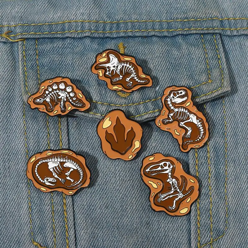 Pins Custom Dinosaurs Brooches Lapel Badges Jurassic Animal Skeletons Jewelry Gift for Kids Friends Dino Fossil Enamel