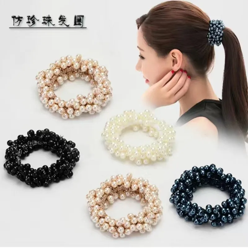 Pearl Hair  Ring Women's Korean-Style Simple Handmade Rubber Band   Woven Beads Headband Sweet Cute New Pearl Hair Accessories