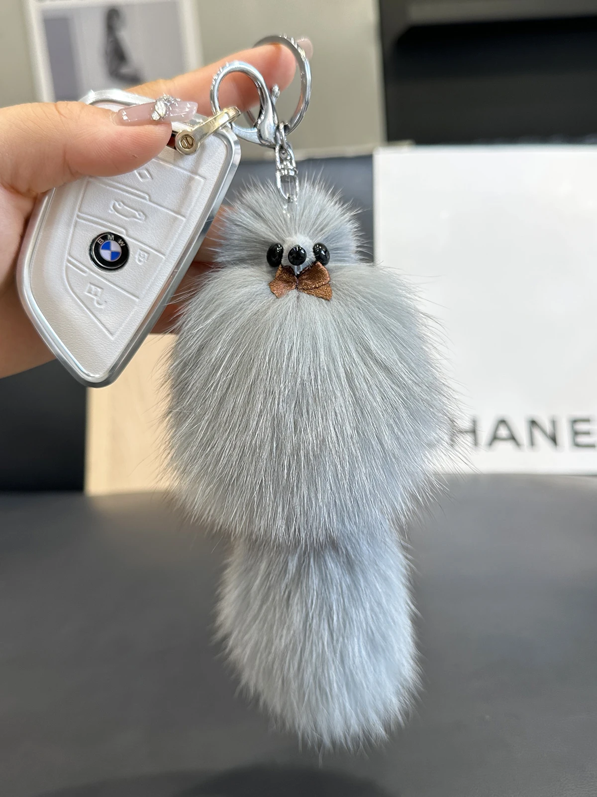 2024 Fashion Real Natural Fox Fur Little Fox Doll Ladies Bag Pendant Car Key Chain Pendant Mobile Phone Pendant Accessories