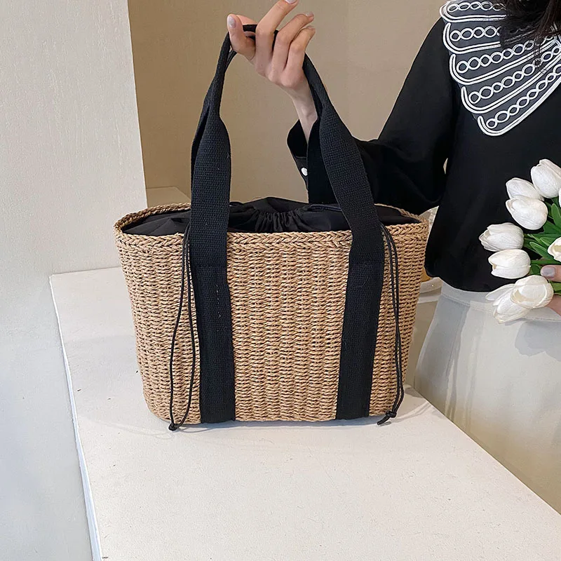 Summer Beach Straw Handbags and Purses Weave Tote Bag Female Bohemian Shoulder Bags for Women Lady Travel Shopping Bags