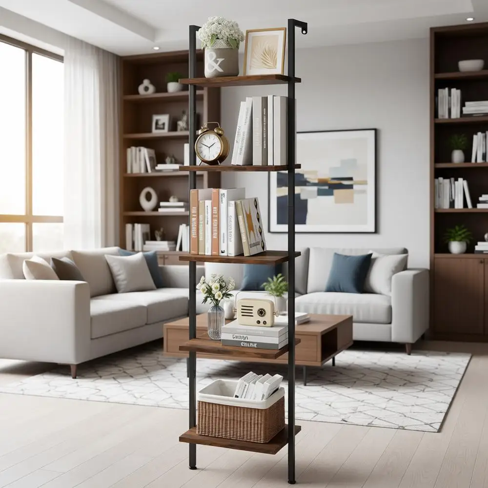 

5-уровневая деревянная настенная книжная полка с металлическим каркасом, винтажная витрина для гостиной, спальни или домашнего офиса, деревенский Bro