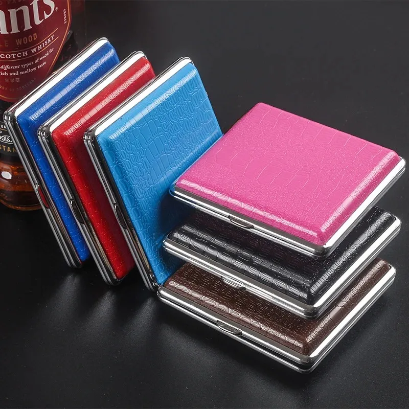 PU Crocodile Patterned Cigarette Box for About 20 Cigarettes Moisture-proof Pressure Resistant Portable Cigarette Holder