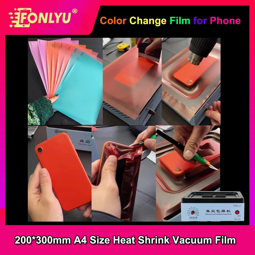 

FONLYU A4 Size Color Heat Shrink Film Full Cover Wrapped for iPhone 17 Pro Max Vacuum Envelope Machine Application Fold Screen