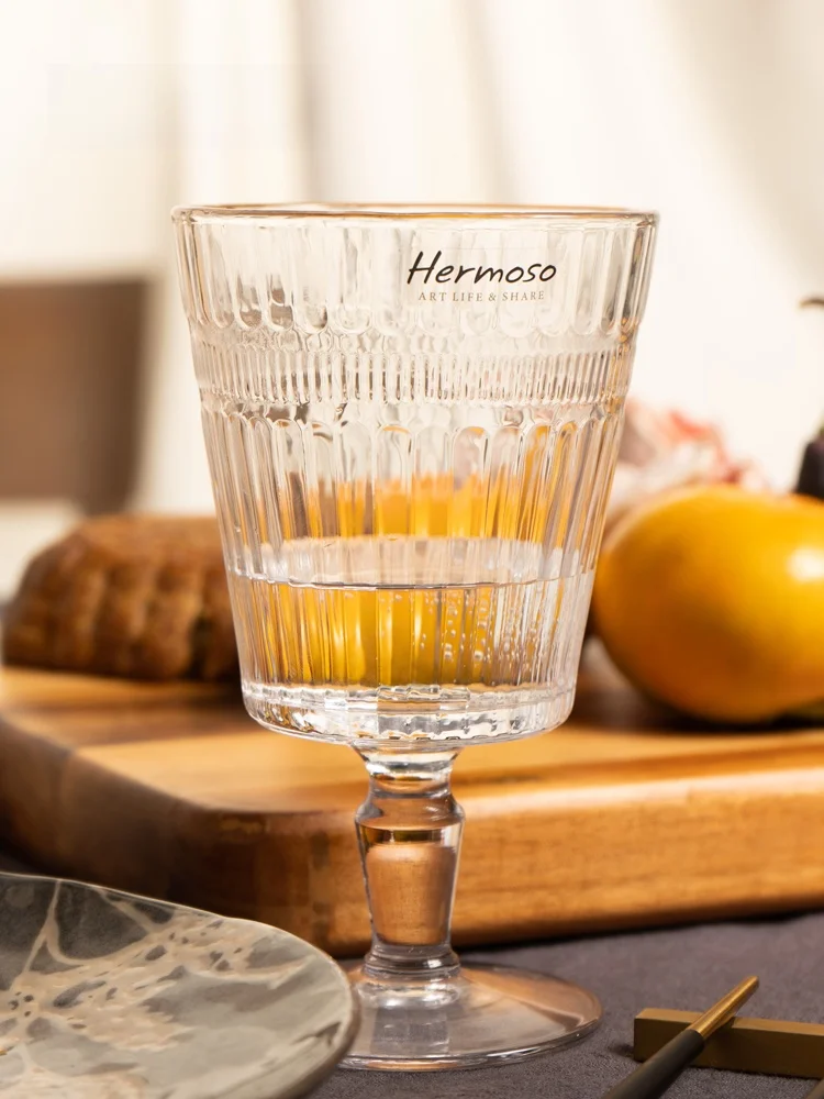 Hermoso Tilda Retro Glass Cup Large Capacity Beer Juice Drinkware Footed Glass Nordic Style round Shape Print Design for Livi...