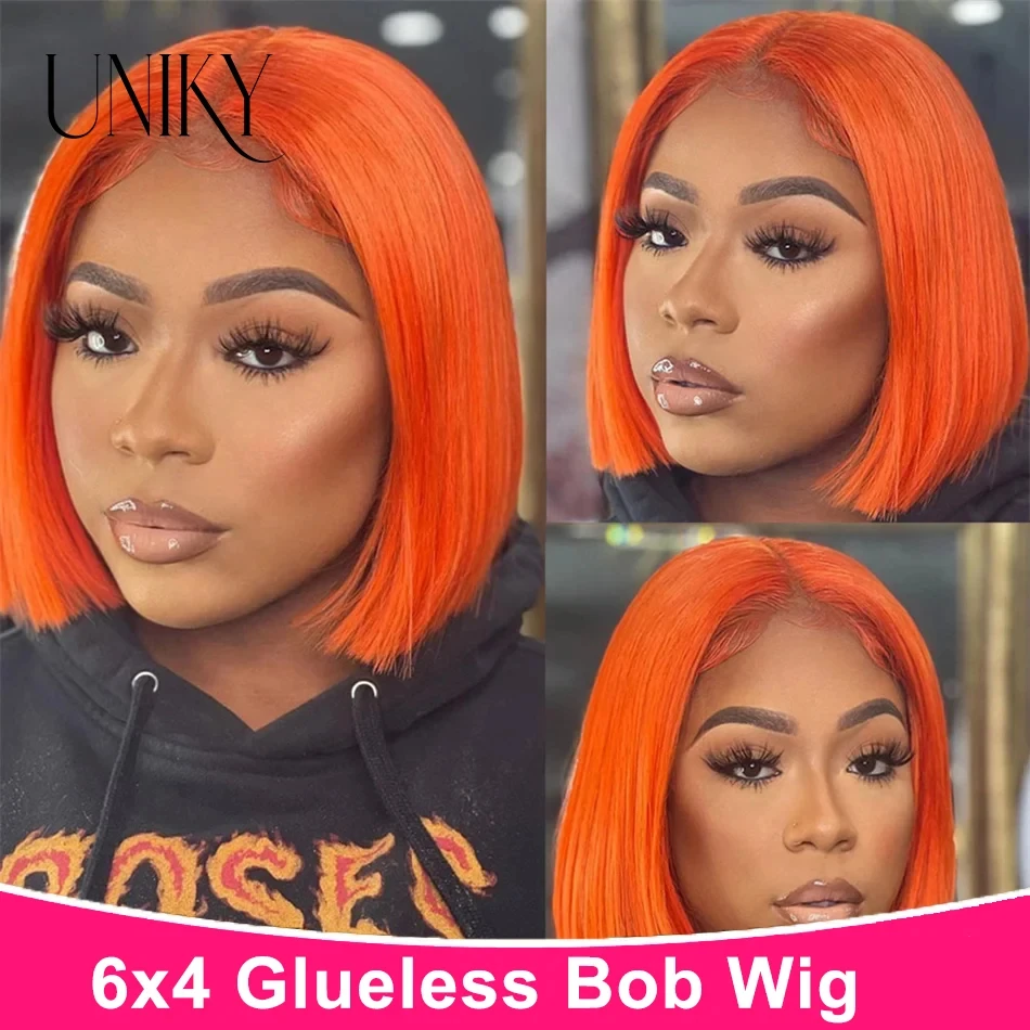 

Wear Go Short Bob Wig 350 Ginger Orange Lace Frontal Wigs Bone Straight Bob Wig 6x4 Glueless PrePlucked Human Wigs Ready To Go