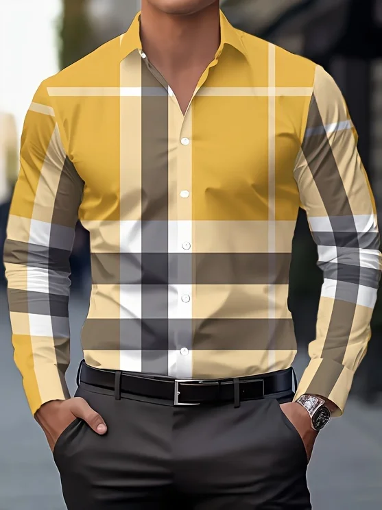 Men'S Stylish Print Shirt, Casual Breathable Long-Sleeve Button-Up with a Collar for Spring And Autumn