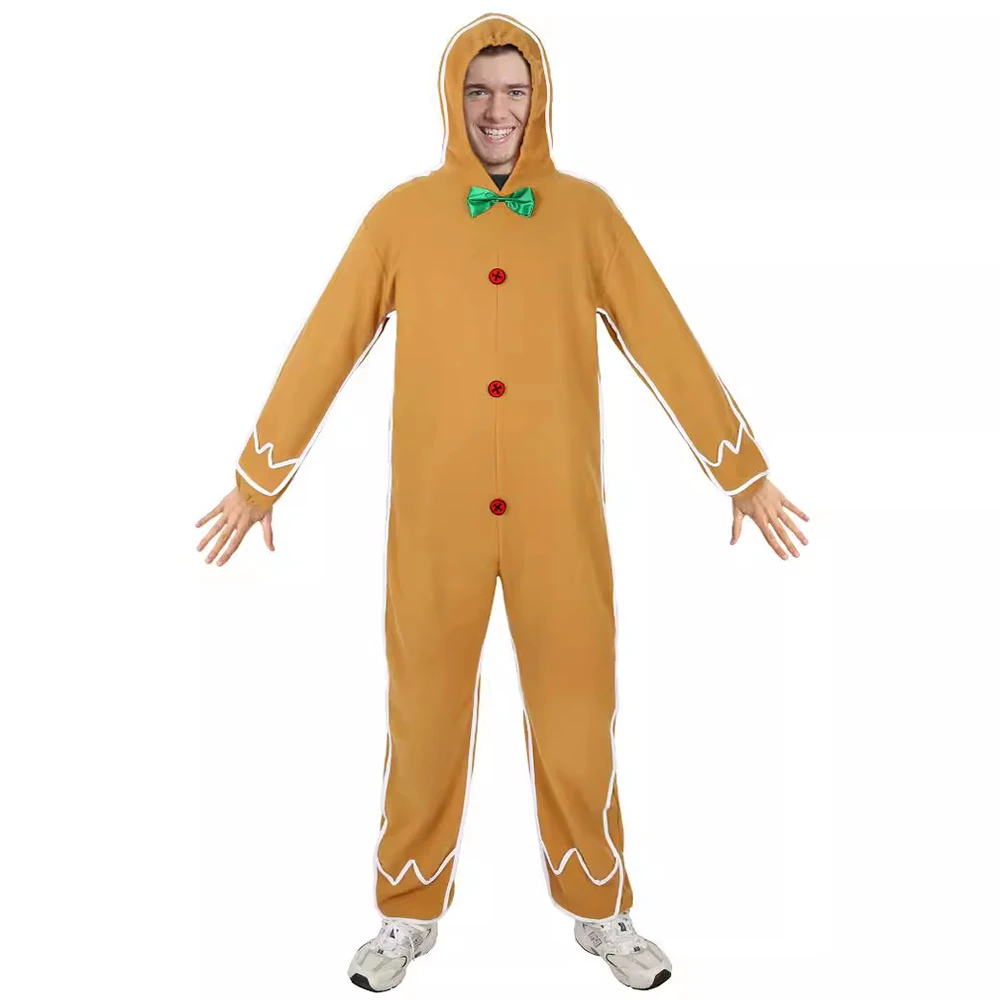 Christmas Gingerbread Man Jumpsuit Cosplay Costume Adult Bodysuit Suit Christmas Halloween Cosplay Costume