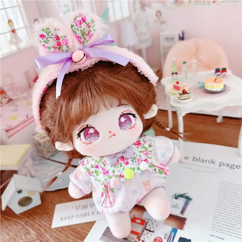 

Cute Idol Doll Wear Purple Flower Set Doll Clothes, Kawaii Stuffed Cotton Plush, No Atties, Naked Doll for Girls, Kid Gift, 20cm