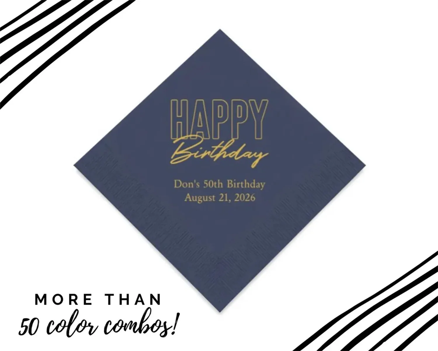 50 PCS Custom Happy Birthday Napkins - 50 Personalized Birthday Napkins - Milestone Birthday - 50th Birthday - His Birthday - He