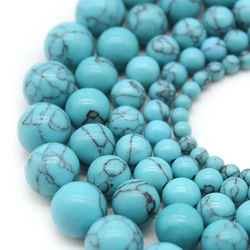 Blaue Türkis-Perlen 4/6/8/10mm Natürliche Edelsteinperlen Runde Lose Perlen für Schmuckherstellung DIY Charm-Armband Halskette – Detail 3