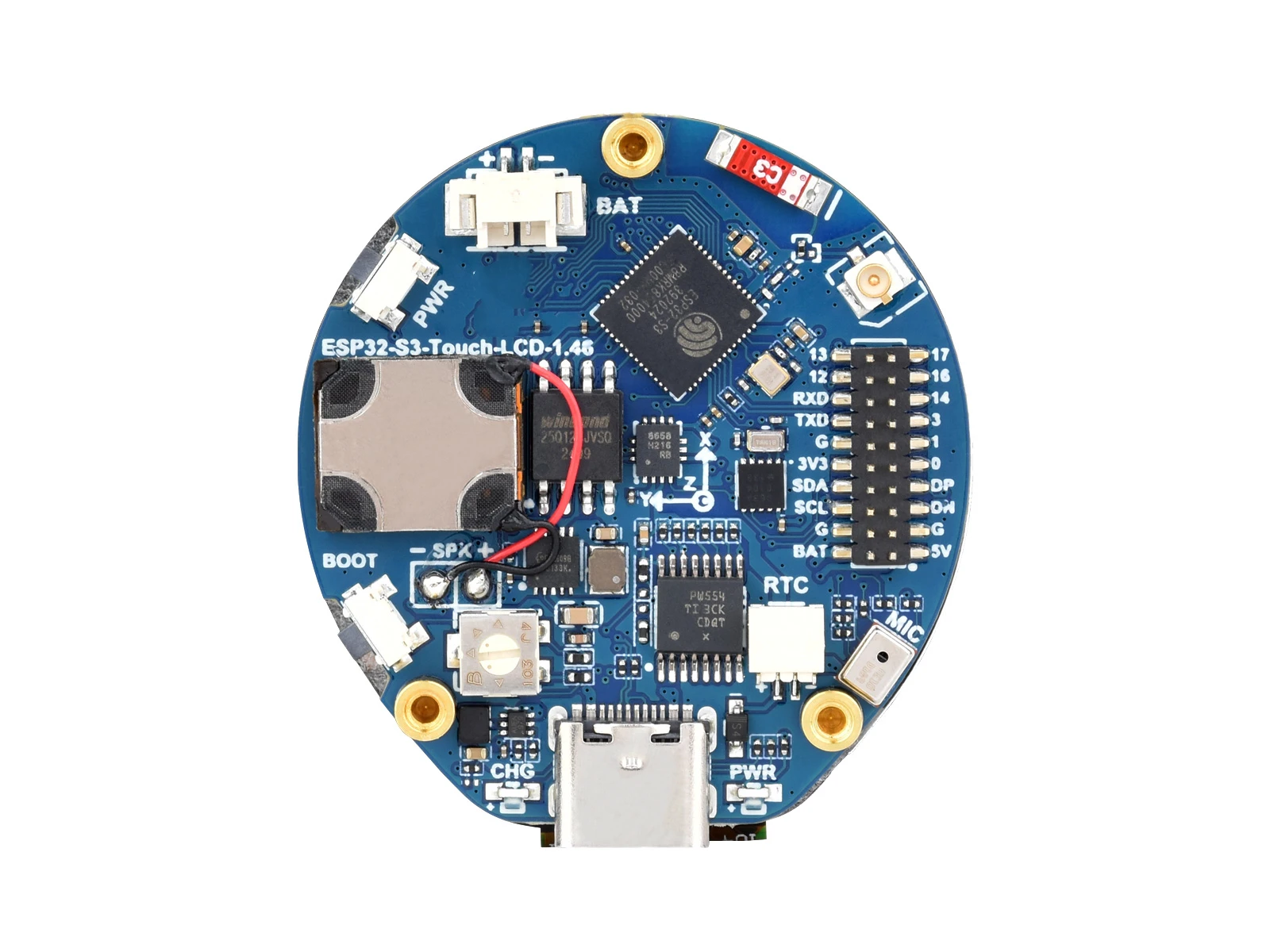 Placa de desenvolvimento de display redondo ESP32S3 de 1,46 polegadas, suporta WiFi/BLE, acelerômetro e sensor giroscópio, alto-falante e microfone