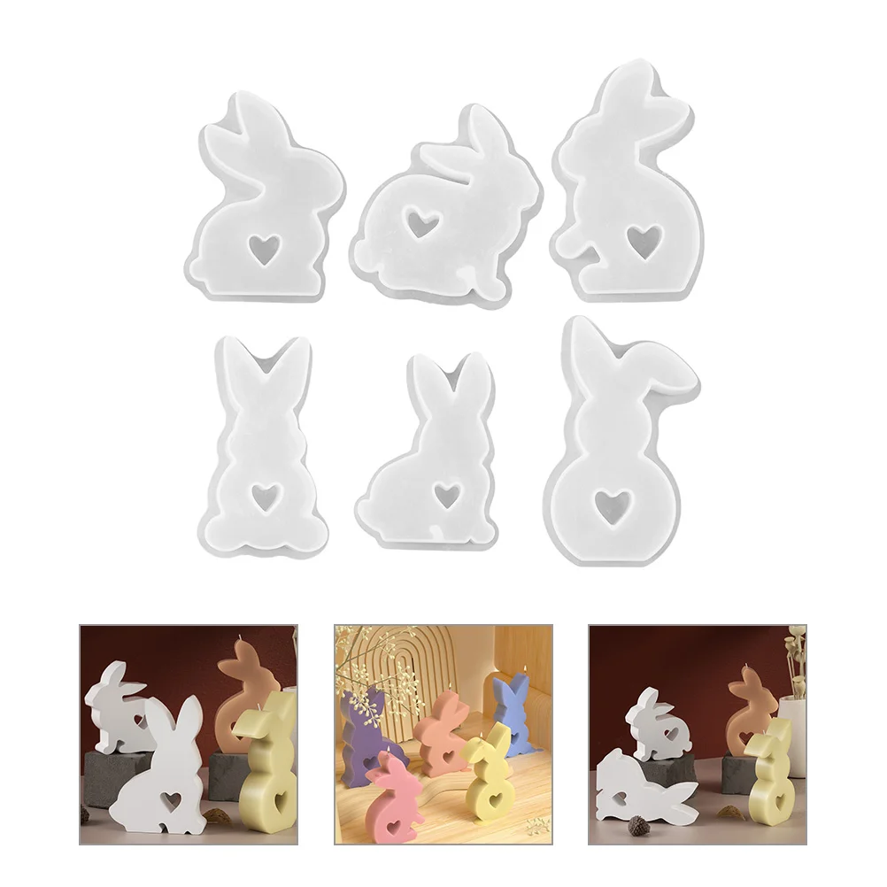 

6 Pcs Easter Stencils Silicone Molds Candles Decoration Wax for Bunny Shaped Making Baking Mold/cake