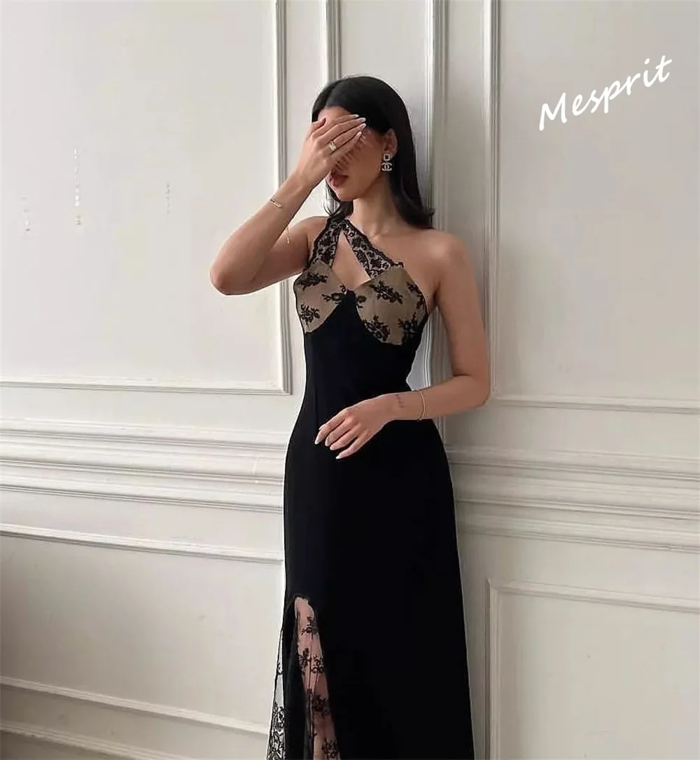 Jiayigong-Robe de soirée en mousseline de soie, asymétrique, épaule dénudée, coupe sirène, longueur cheville, dentelle, personnalisée