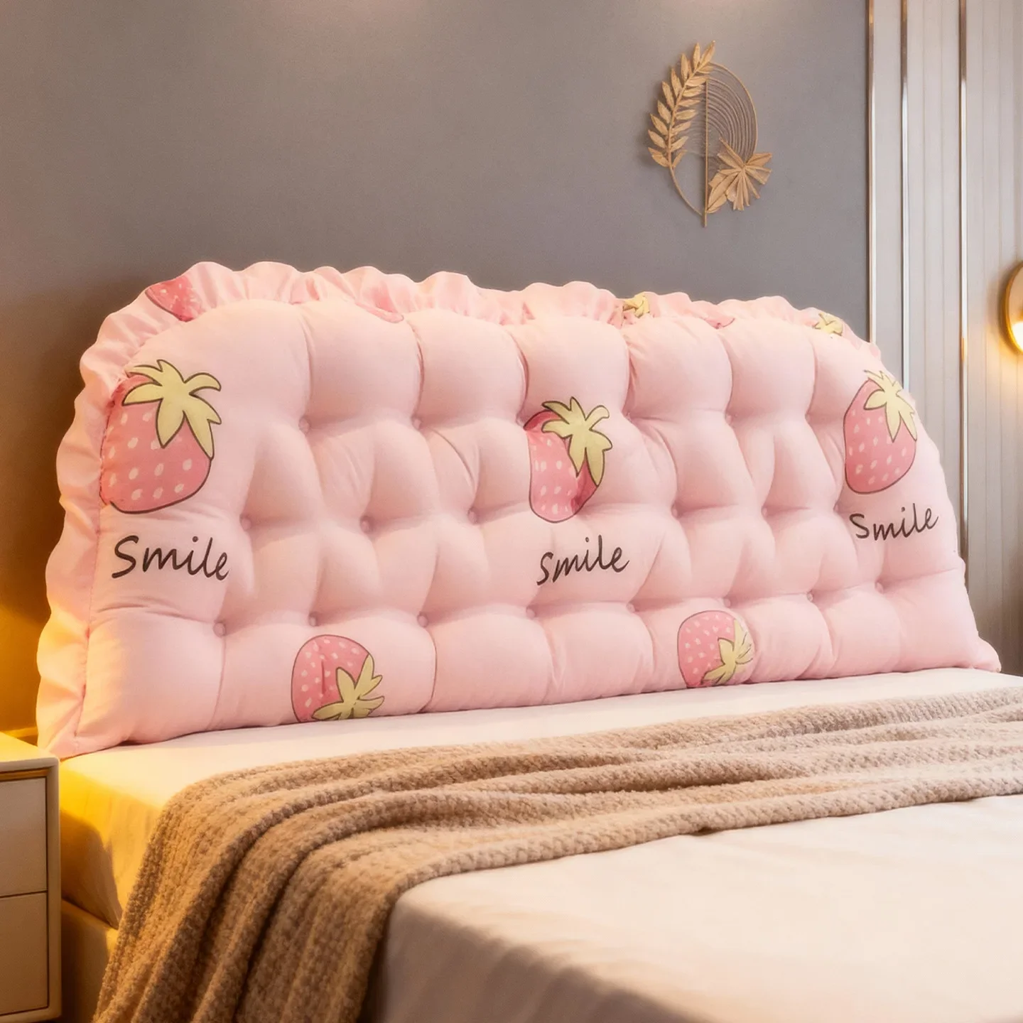 Strawberry Print 1.2m Headboard Cushion Extra Large Double Bed Lumbar Support Pads Children's Room Headboard Decoration Backrest