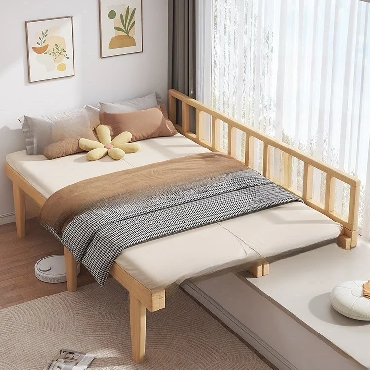 Small apartment folding bed bay window telescopic splicing bed row skeleton tatami telescopic pulling expansion custom solid