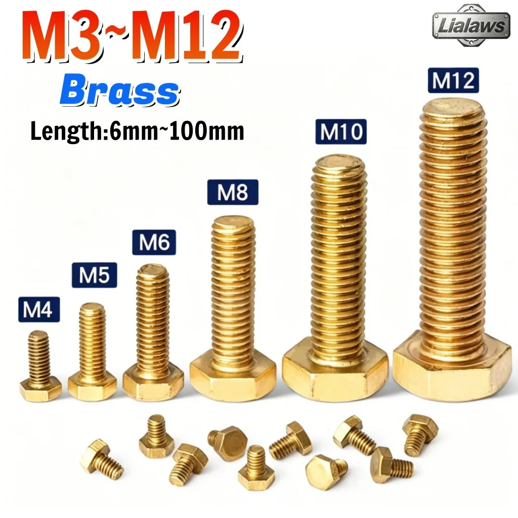 1~50pcs Brass Outer Hexagonal Bolt Full Thread Copper External Hex Screw M3 M4 M5 M6 M8 M10 M12 Length 6~100mm