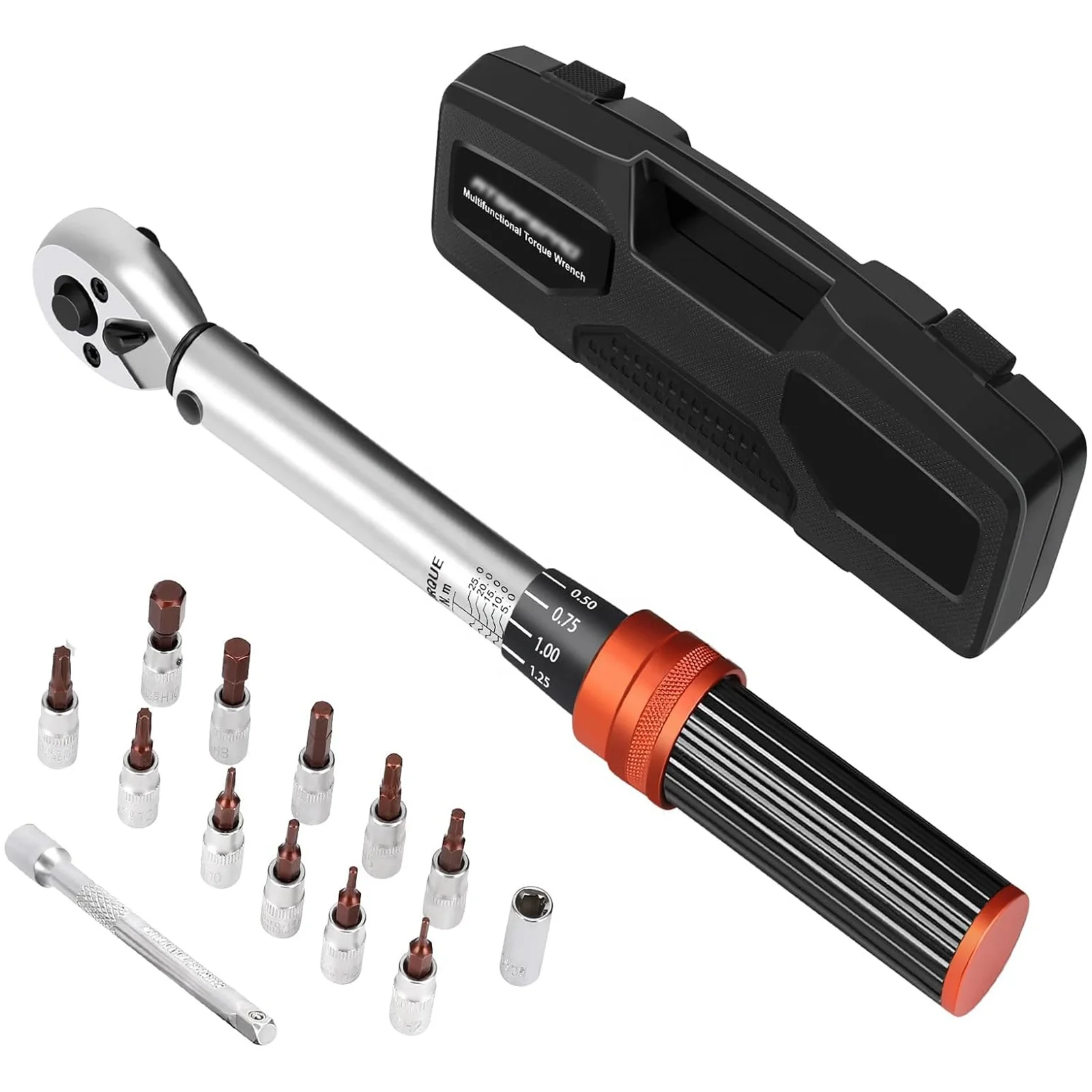 

Bicycle Torque Wrench Set 5-25 Nm, 1/4 Inch Drive Click Torque Wrench Set with Dual Direction Adjustable 72 Tooth