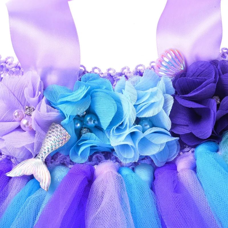 2PCs set baby girls mermaid costume kids birthday Halloween girl princess dress children summer party clothes tutu dress 6-24m