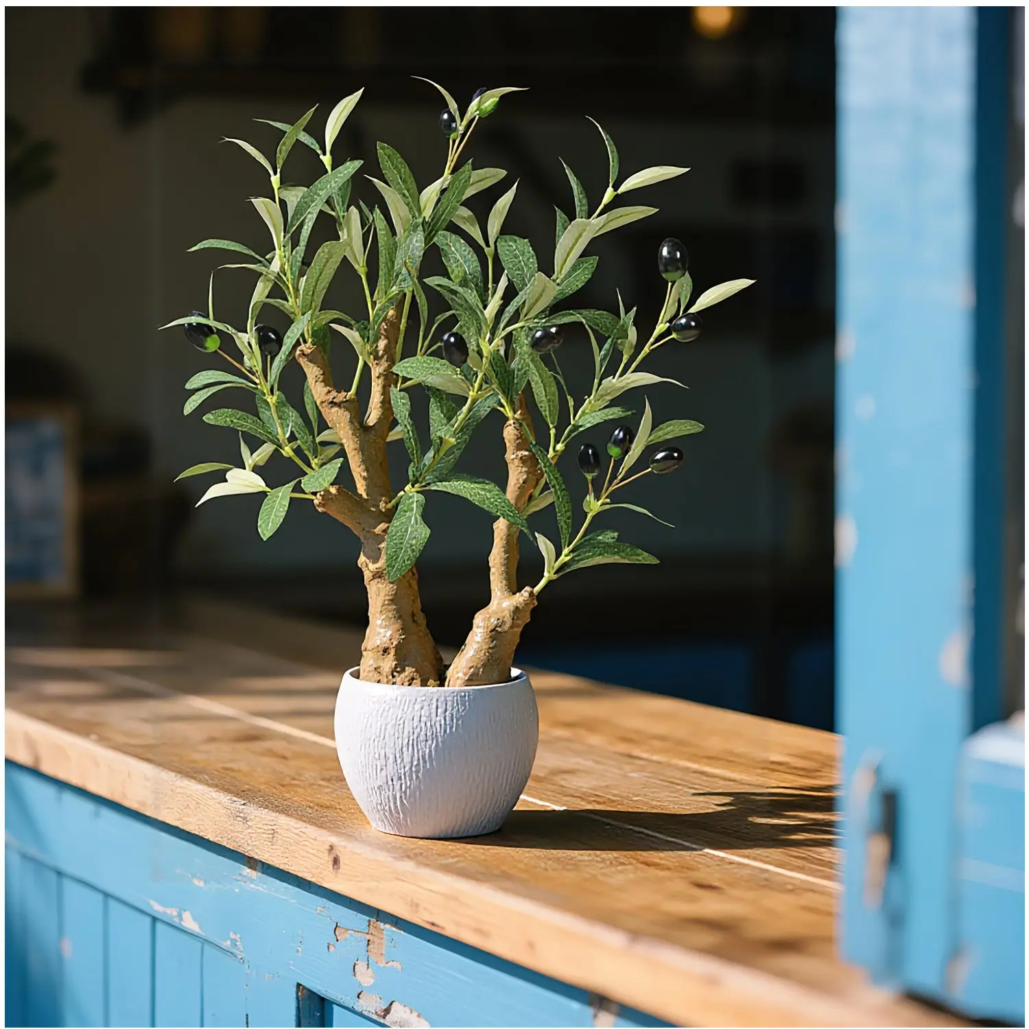 

Artificial Olive Bonsai Tree – 17 Inch Faux Potted Plant for Living Room, Bathroom & Office Decor | Realistic Foliage, Lightweig