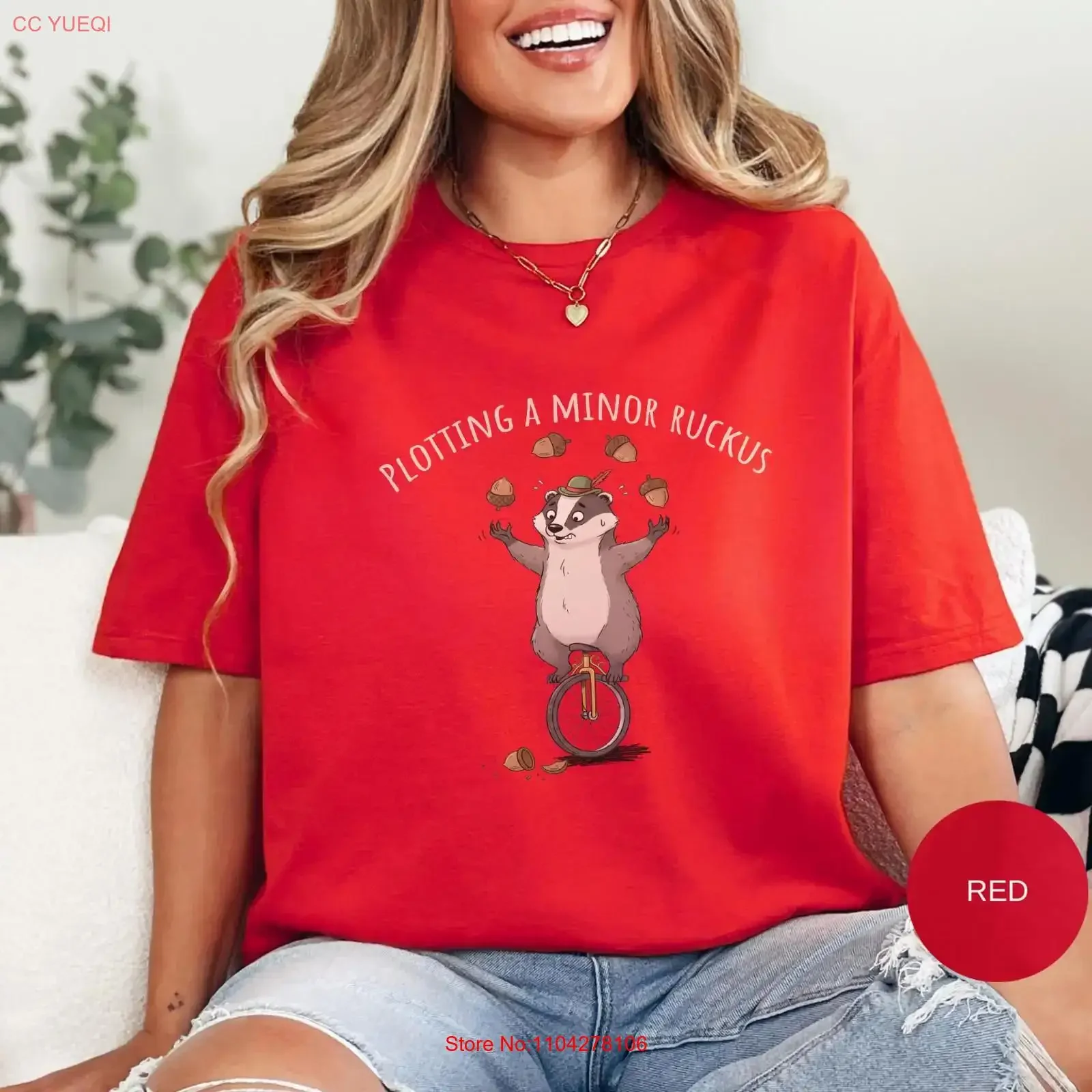 Cute Badger T Shirt Plotting A Minor Ruckus Sarcastic Personality long or short sleeves vintage Washed Stretched Stylish