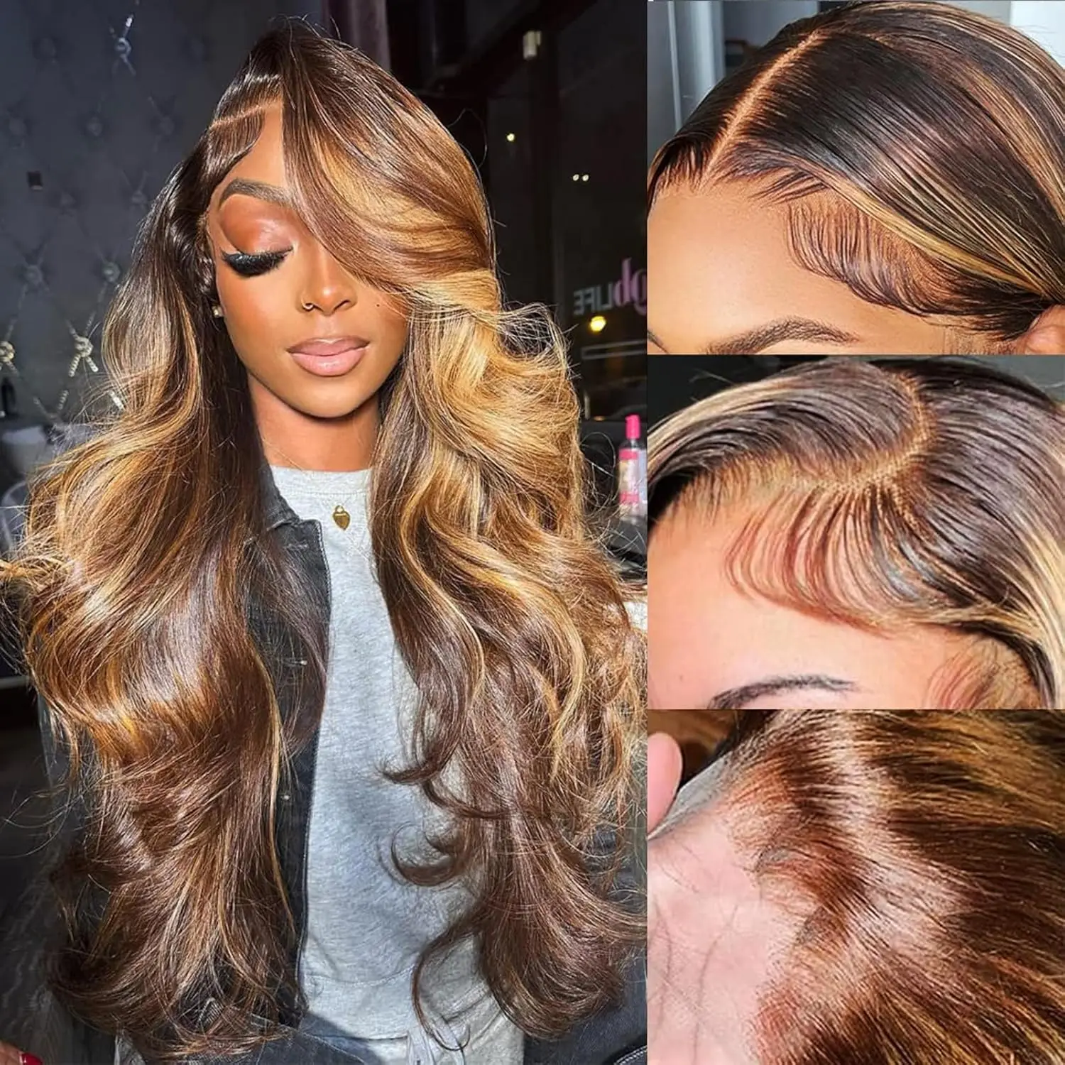 

P1B/30 Highlight Ombre Объемная волна Парик Человеческие волосы HD Парики фронта шнурка Человеческие волосы для женщин Предварительно выщипанные 13x4 200% Плотность Бразильские