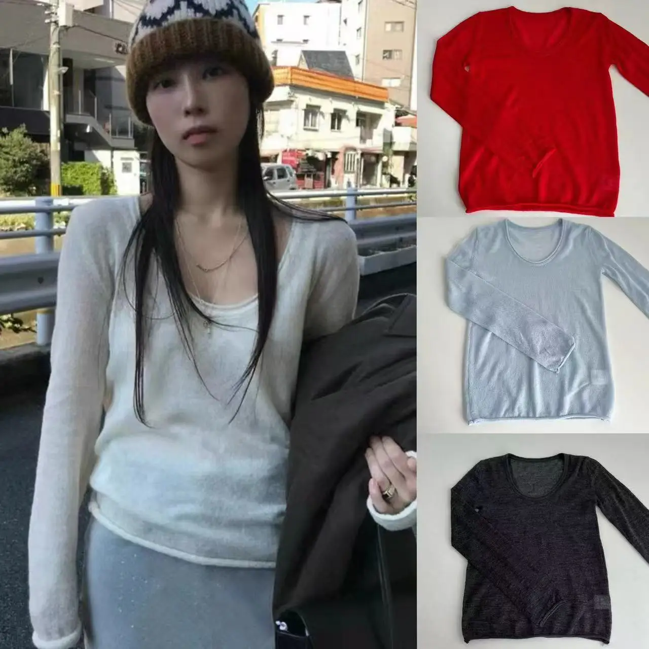 

Long Sve Knitted Knitwear Bal Thin Transparent Women's Regular Length Commute Sle Pure Color Crew Ne Pullover