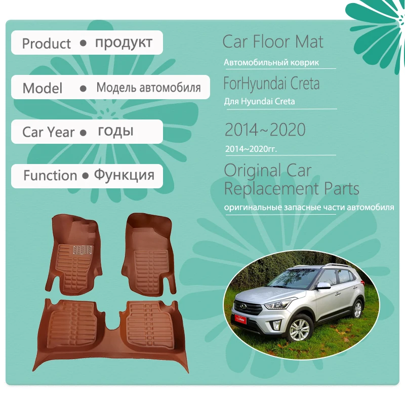 Luxury Car Mats Fit For Hyundai Creta ix25 Cantus Solaris SU2 MK2 2014~2020 Dustproof Foot Pad LHD Floor Carpet Auto Accessories