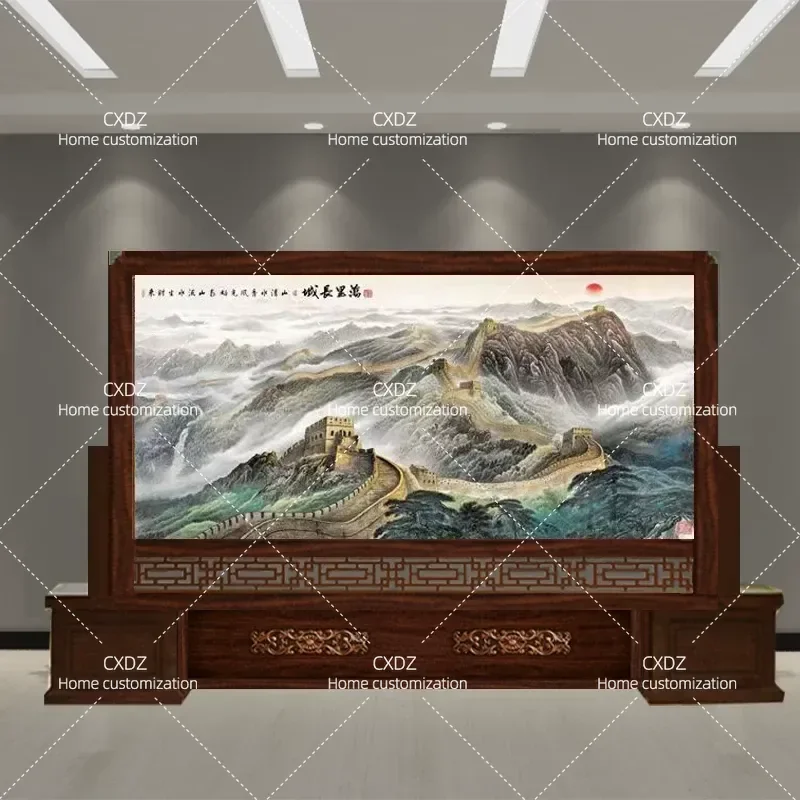 Chinese Solid Wood Seat Screen Office Decorative Partition with Calligraphy Text Simple Modern Style Customizable Room