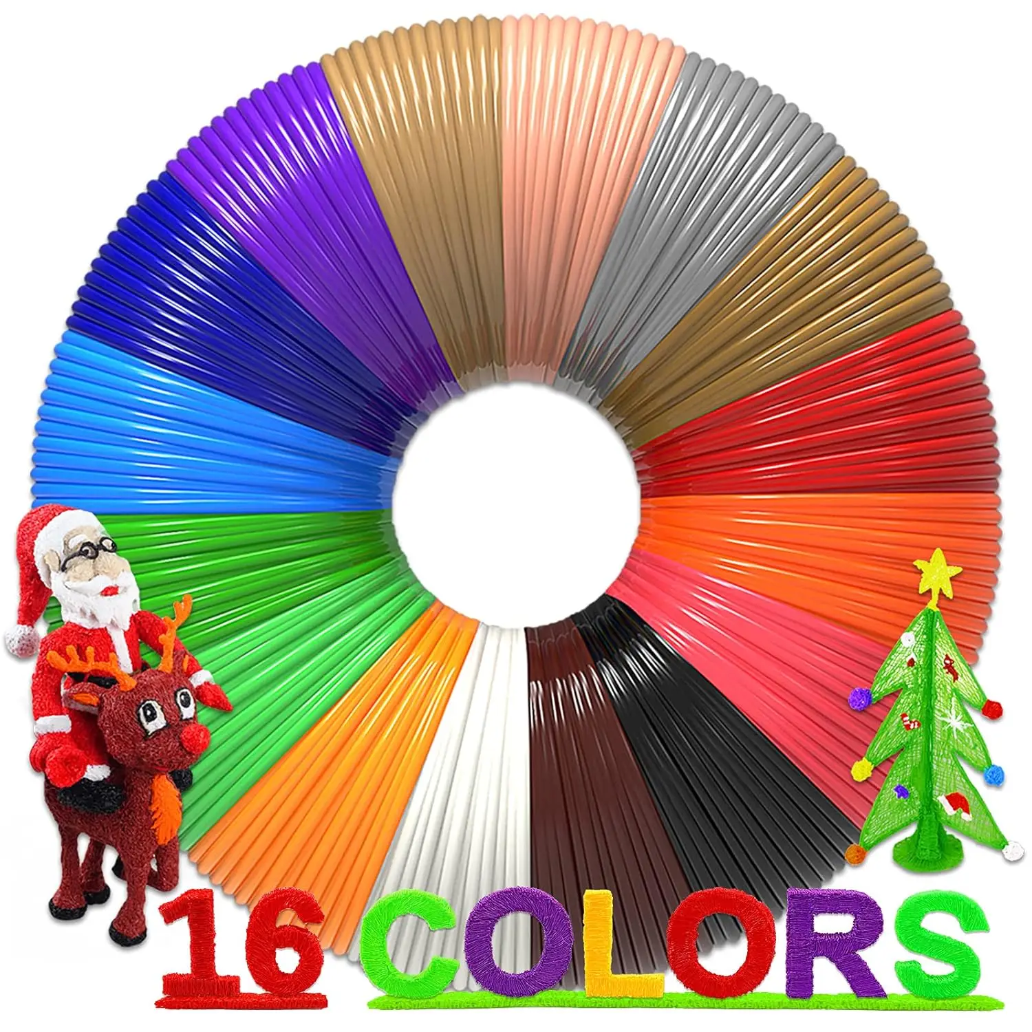 16 kleuren 320ft PLA 3D-penfilamentvullingen, 1,75 mm, kindveilig, 16 kleuren 20 voet elke kleur - voor SCRIB3D P1 en MYNT3D-pennen