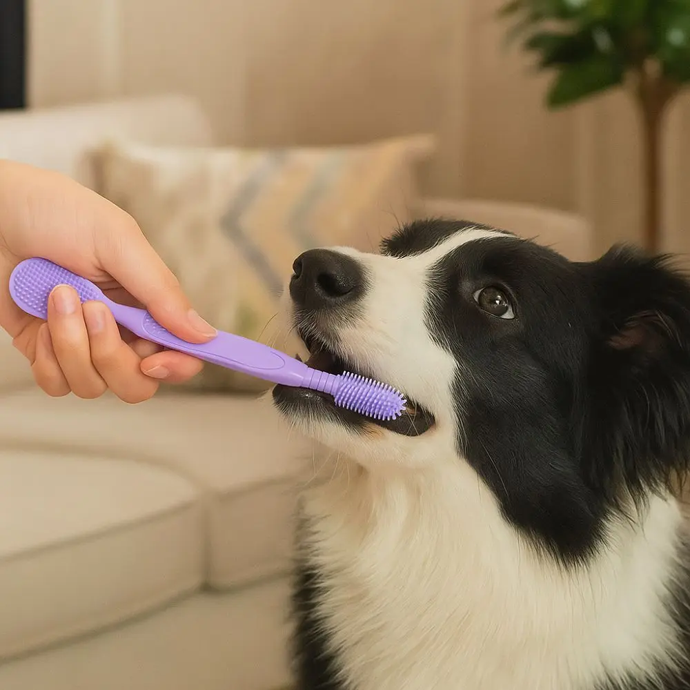 Accesorios para mascotas, cepillo de dientes de doble cabezal para perros, herramientas de limpieza bucal duraderas que ahorran esfuerzo, raspador de lengua suave para perros, cuidado diario