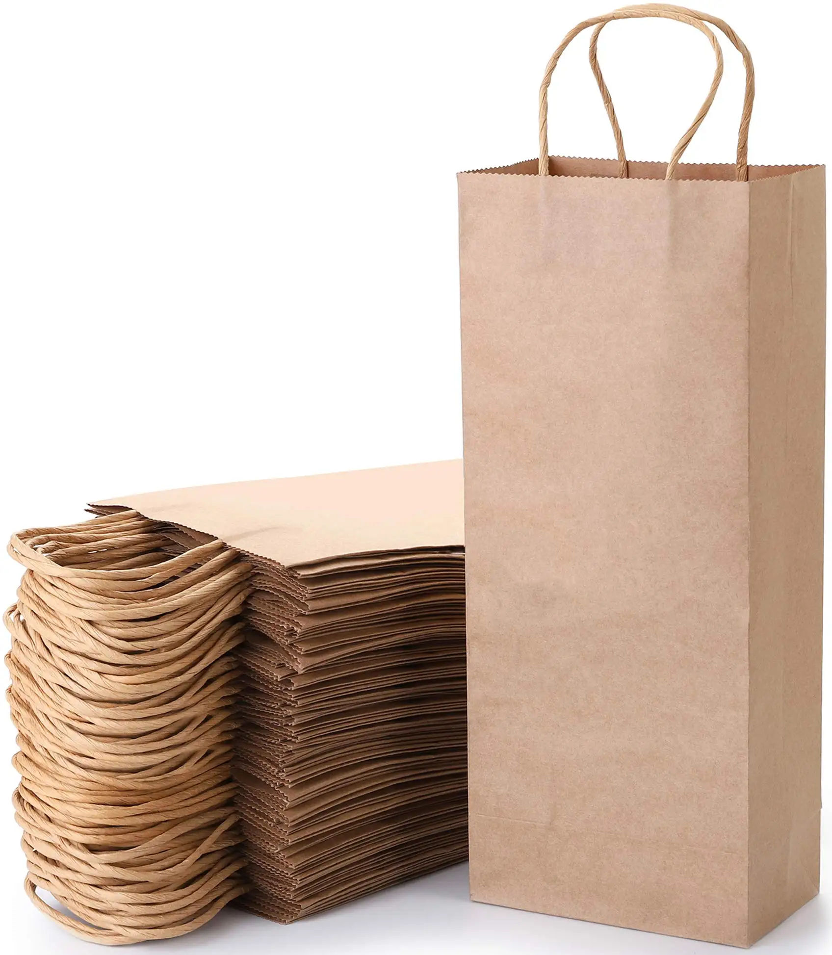 Brown Kraft Paper Wine Bottles Bags With Handles 20Pcs Recyclable Wine Gift Bags for Christmas Wedding Party Retail Bags