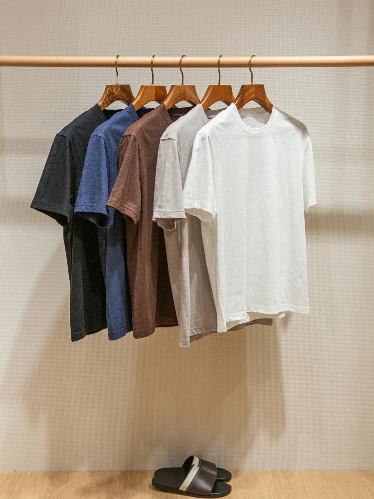 

Breathing 21 AB Slub Cotton Craft Texture Natural Folds Summer Short Sleeve T-Shirt