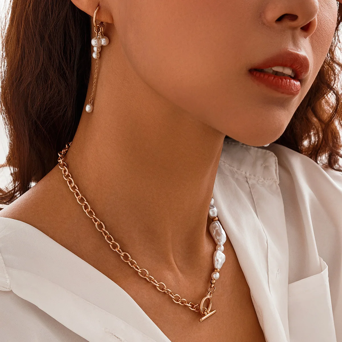 Faux Pearl Teardrop Tassel Choker Necklace Ivory Baroque Refined Lightweight Durable Versatile Jewelry for Women Gift