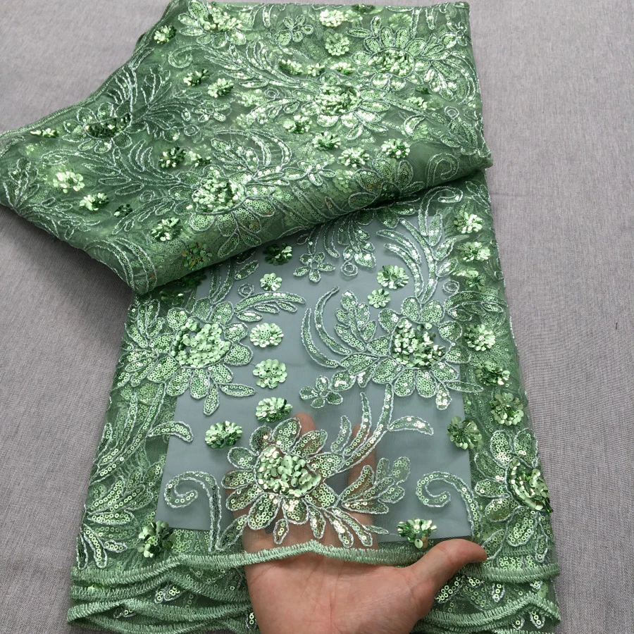 

Роскошные ткани ручной работы с блестками, нигерийская сетчатая кружевная ткань, модная женская африканская кружевная ткань, 5 лет, для шитья свадебного платья