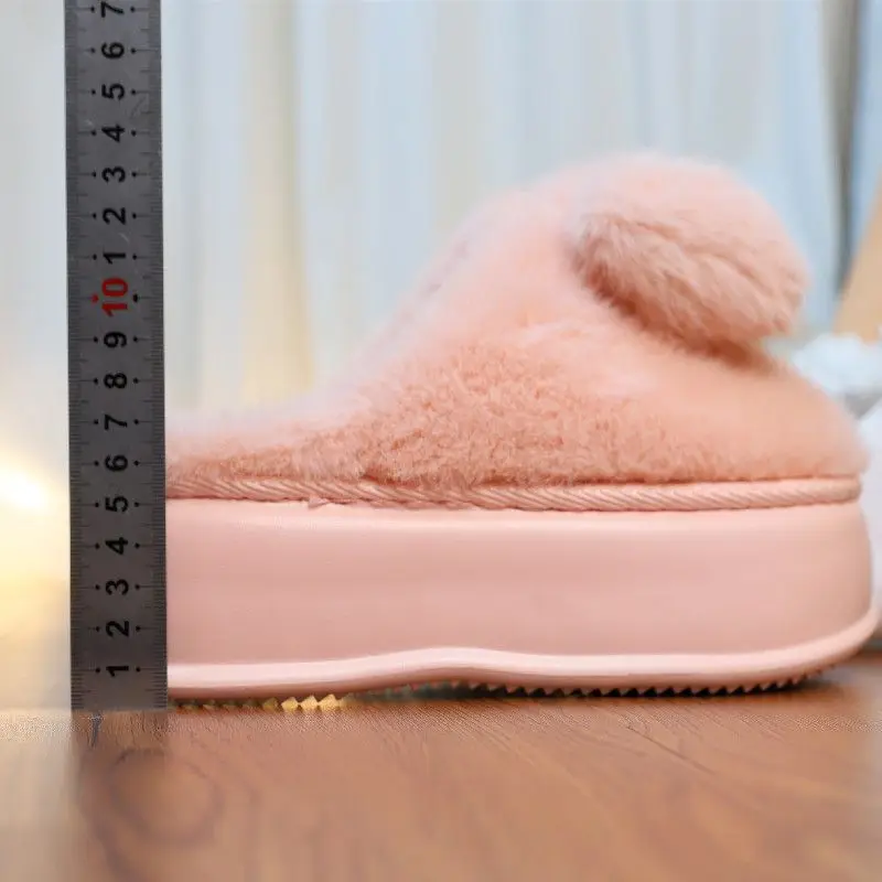 Pink Fur Clog Slippers Women Chunky Slides Shoes Thick Plush Non-Slip Home Slippers Woman Bedroom Shoes Platform Fluffy Slippers