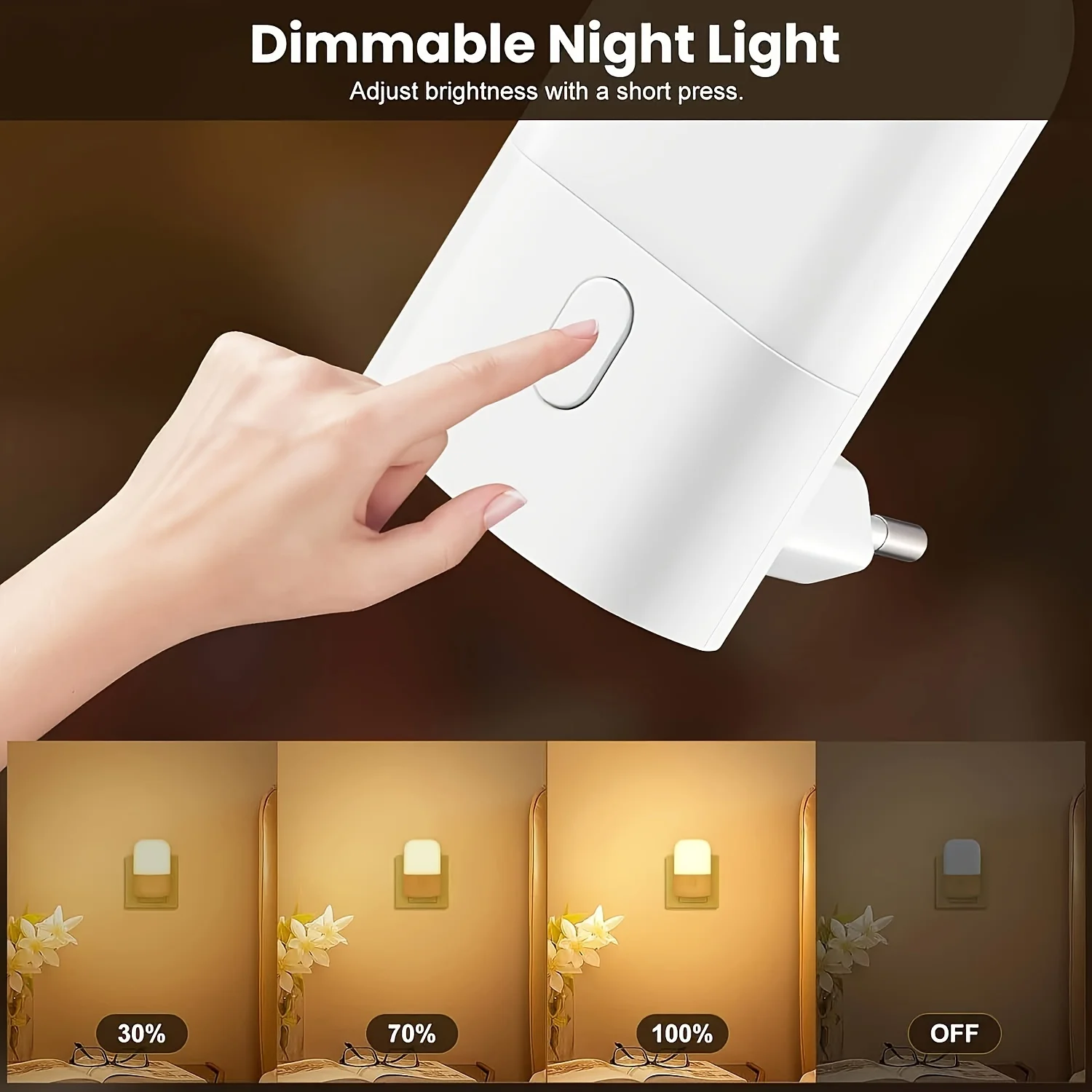 1pc/2pcs Plug-in LED Night Light, Mini Warm White LED Nightlight, Adjustable Brightness for Bedroom, Bathroom, Kitchen, Hallway