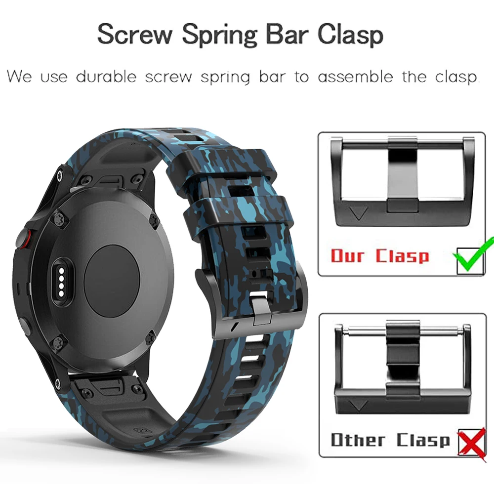 22/26mm Band For Garmin Fenix 7 7X Pro 6 6X Pro 5X 5 Plus Epix Pro 2 51/47mm QuickFit Strap Printed Silicone Wristband Bracelet