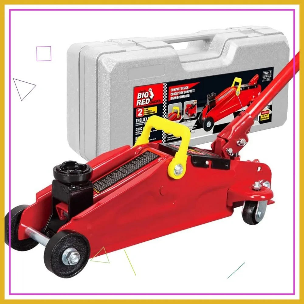 

2 Ton Hydraulic Trolley Floor Jack with Carrying Case, 4000 lb Capacity, Red - Durable and Safe