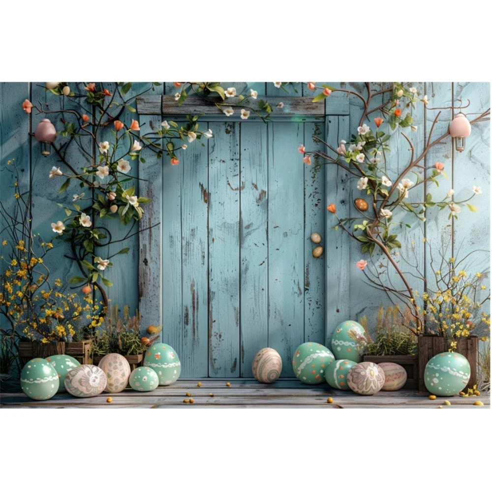Wooden Wall Background for Easter Photography Eggs Flowers Bunny Newborn Baby Shower Prop Kids Party Photo Booth Backdrops