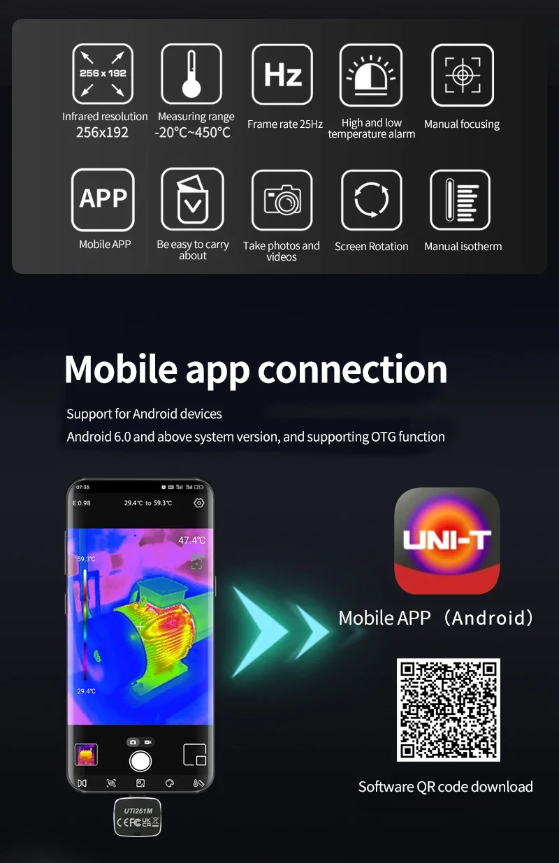 Thermal Camera For Android Phone UTI261M Infrared Thermal Imager For Smartphone 256x192 Pixels Thermographic Camera