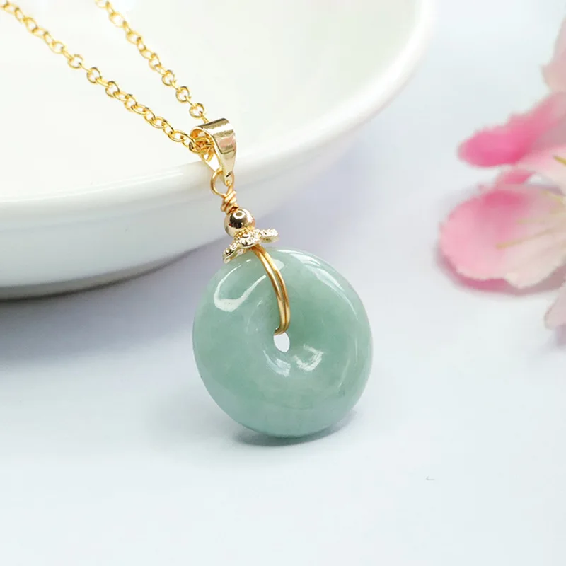 

Natural Jade A Green Gemstone Donut Pendant Necklace 17x6mm Jade A Round Women Men Barrel Stone Jade A Necklace AAAAA