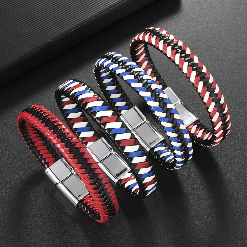 

Retro Colorful Pu Braided Leather Bracelets Man Vintage Punk Magnet Wrap Wristband Women Daily Wear Jewelry