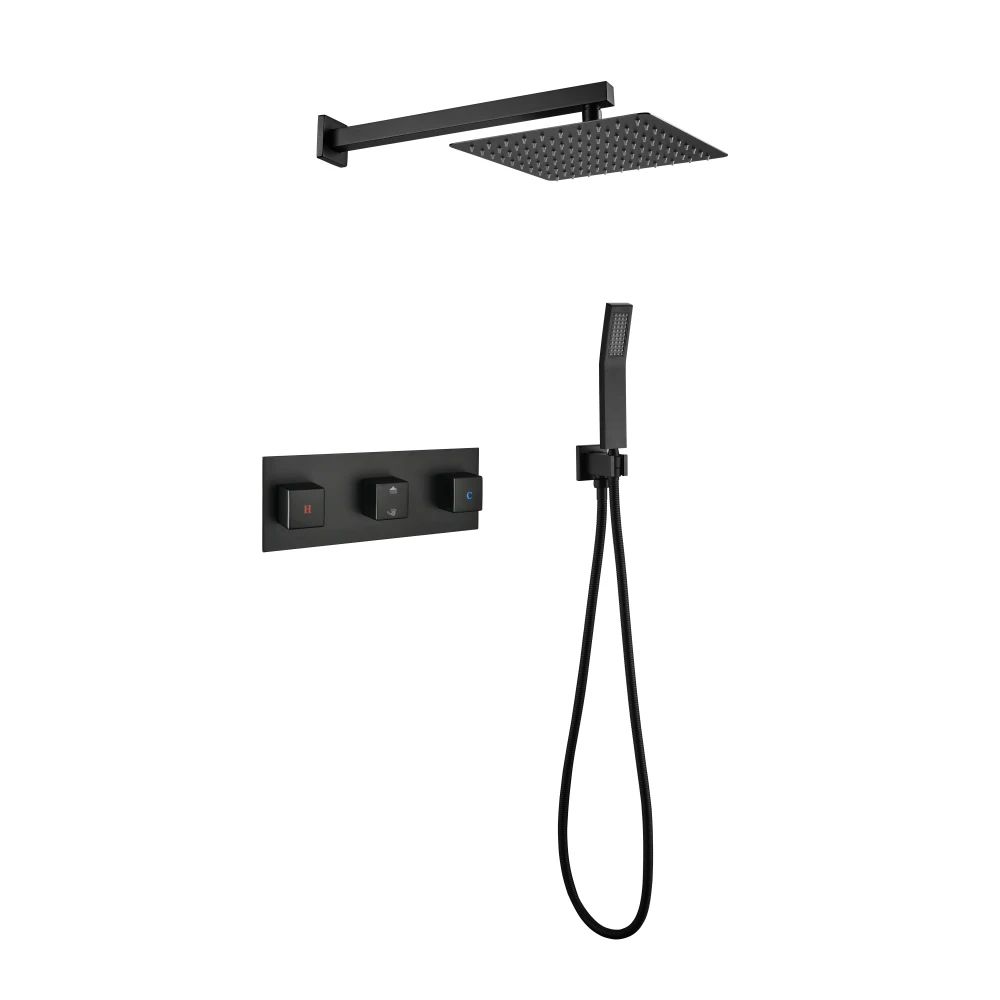 

Brass Matte Black Shower Faucet Set Shower System 10 Inch Rainfall Shower Head with Handheld Sprayer Bathroom Luxury Rain Mixer