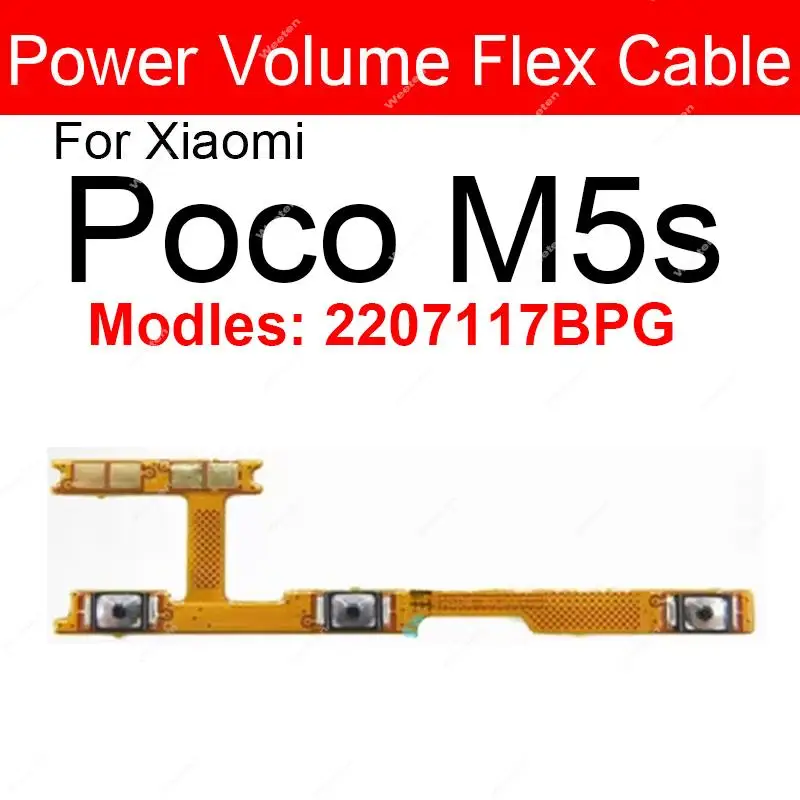 On/Off Power Key Switch Volume Side Button Flex Cable For Xiaomi Poco X4 X5 M4 Pro 5G F4 GT Poco M5 M5s Poco F5 Pro Repair Parts