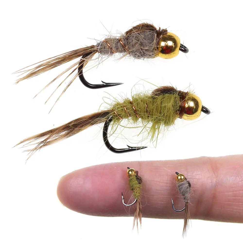 5 Stück/8 Stück # 14 Messing-Perlenkopf-Häschenohr-Nymphen- und Fasanenschwanz-Nassfliegen zum Fliegenfischen auf Forelle, Barsch, Schwalbenschwanz und Zander – Angelköder